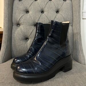 Stuart Weirzman Norah Chelsea Bootie, Blue Croc Embossed Leather